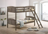 Flynn Weathered Brown Wood Twin over Twin Bunk Bed with Mattresses from Coaster - Luna Furniture