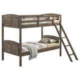 Flynn Weathered Brown Wood Twin over Twin Bunk Bed with Mattresses from Coaster - Luna Furniture