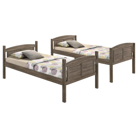 Flynn Weathered Brown Wood Twin over Twin Bunk Bed with Mattresses from Coaster - Luna Furniture