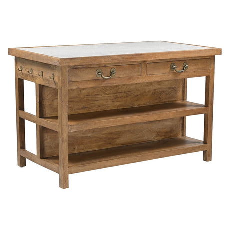 Manila 58" Kitchen Island Table with White Marble Top and Natural Mango Base from Home Trends & Design - Luna Furniture