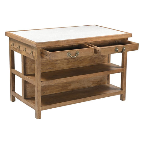 Manila 58" Kitchen Island Table with White Marble Top and Natural Mango Base from Home Trends & Design - Luna Furniture