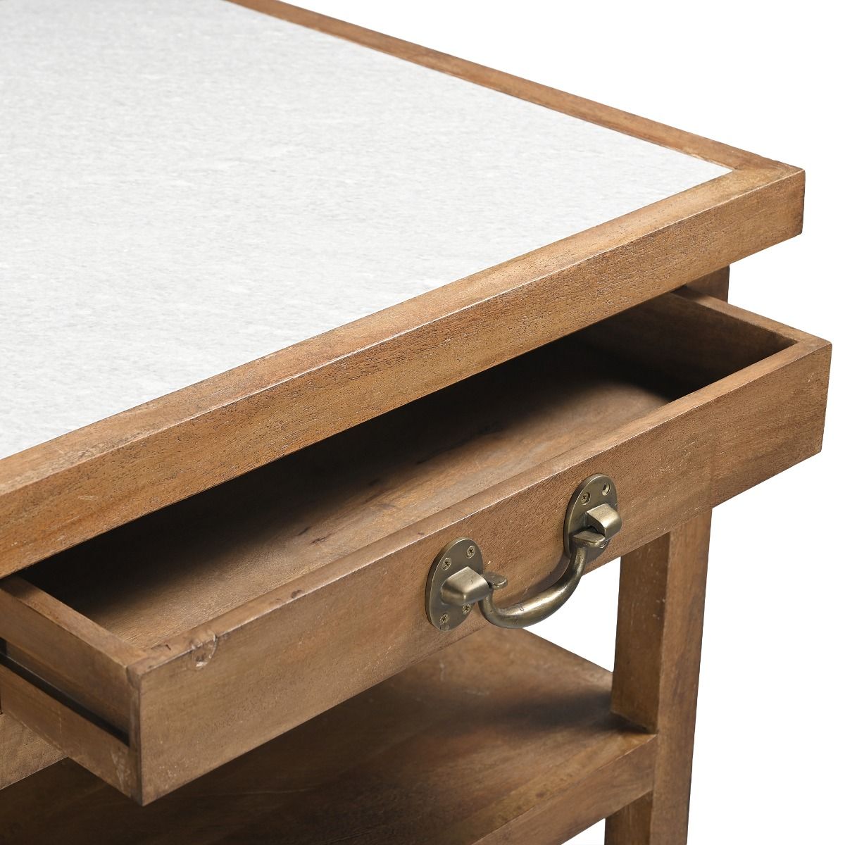 Manila 58" Kitchen Island Table with White Marble Top and Natural Mango Base from Home Trends & Design - Luna Furniture