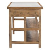 Manila 58" Kitchen Island Table with White Marble Top and Natural Mango Base from Home Trends & Design - Luna Furniture