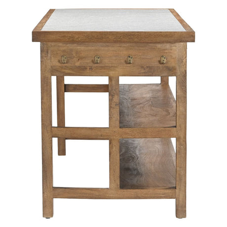 Manila 58" Kitchen Island Table with White Marble Top and Natural Mango Base from Home Trends & Design - Luna Furniture