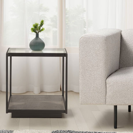 Moab 18" Side Table with Glass Top in Oxidized Black from Home Trends & Design - Luna Furniture