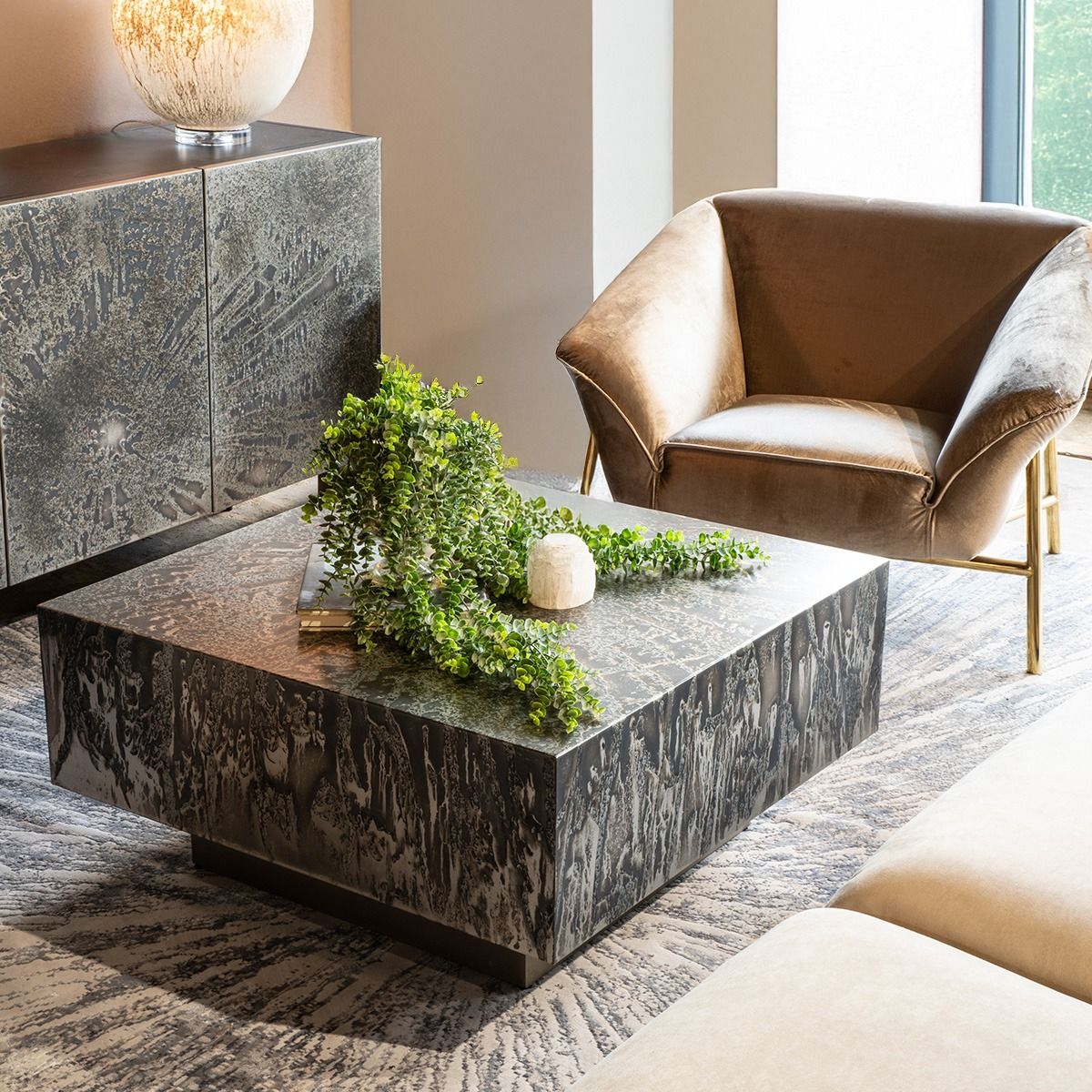 Mojave 35" Coffee Table in Desert Patina with Brass Base from Home Trends & Design - Luna Furniture