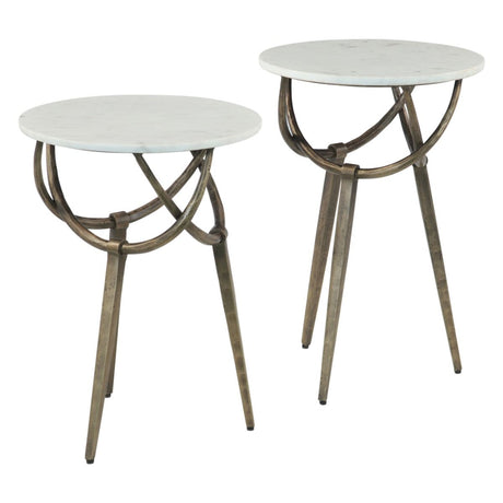 Mojave 16" Side Table with White Marble and Antique Brass Base, Set of 2 from Home Trends & Design - Luna Furniture