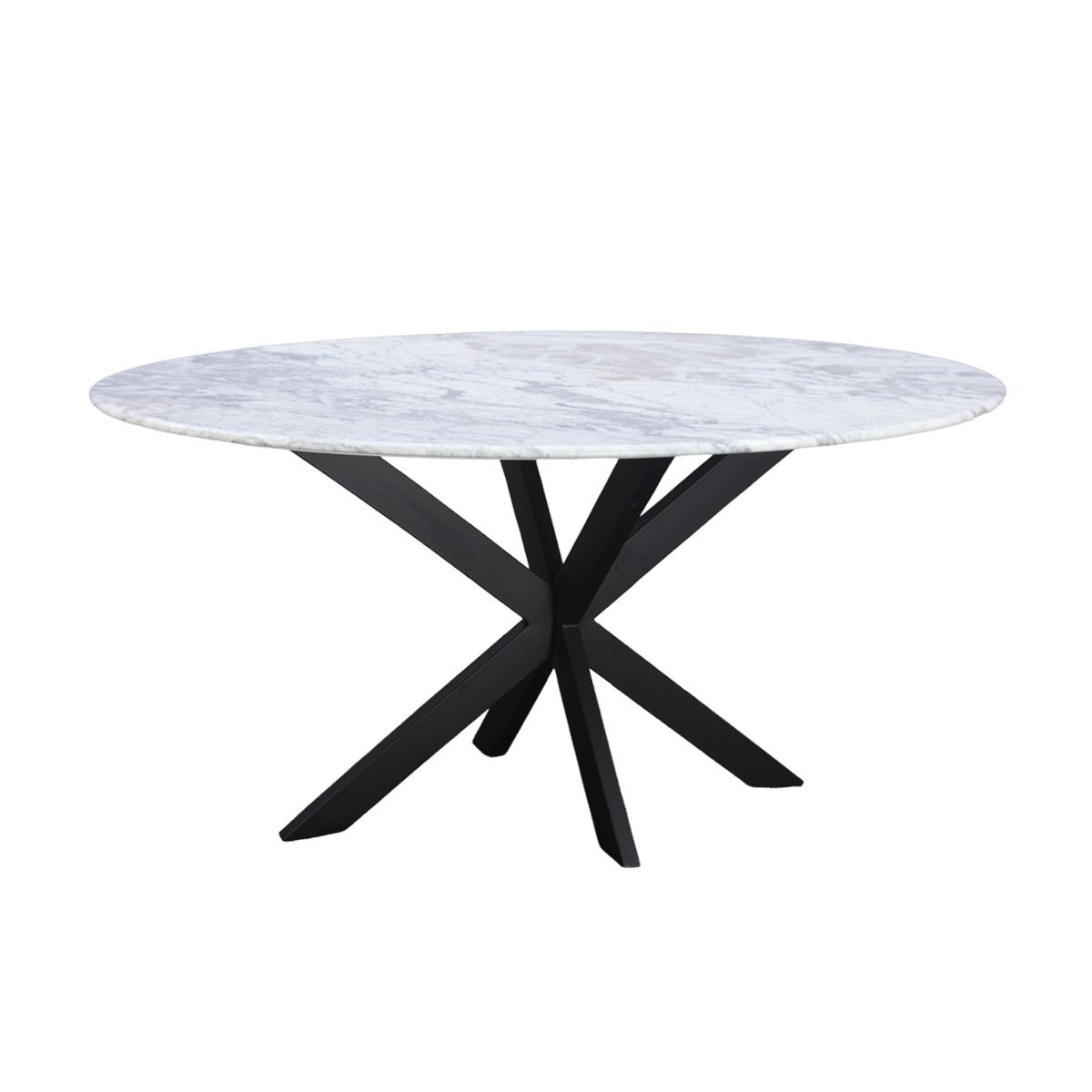 Malibu 70" Oval Dining Table in Satvario White Marble with Black Base from Home Trends & Design - Luna Furniture