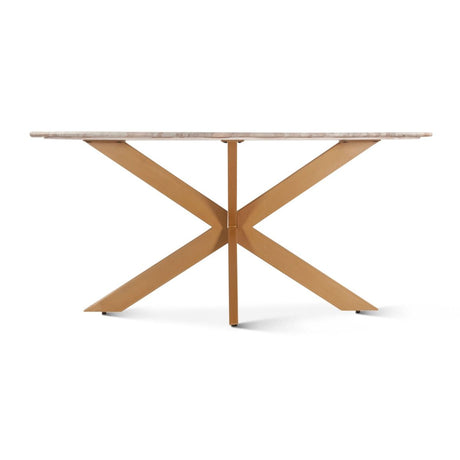 Malibu 70" Oval Dining Table in Sawar Marble with Antique Gold Base from Home Trends & Design - Luna Furniture