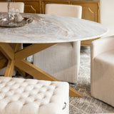 Malibu 90" Oval Dining Table in Sawar Marble with Antique Gold Base from Home Trends & Design - Luna Furniture