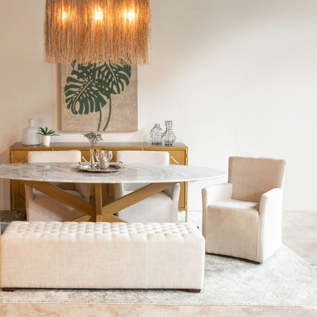 Malibu 70" Oval Dining Table in Sawar Marble with Antique Gold Base from Home Trends & Design - Luna Furniture