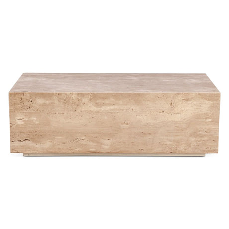Nile 50" Drum Coffee Table in Travertine Stone from Home Trends & Design - Luna Furniture