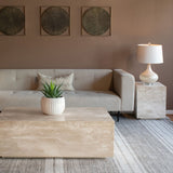 Nile 50" Drum Coffee Table in Travertine Stone from Home Trends & Design - Luna Furniture
