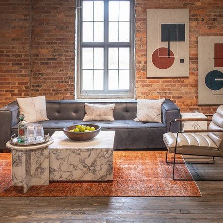 Nile 32" Drum Coffee Table in Alabaster Marble from Home Trends & Design - Luna Furniture