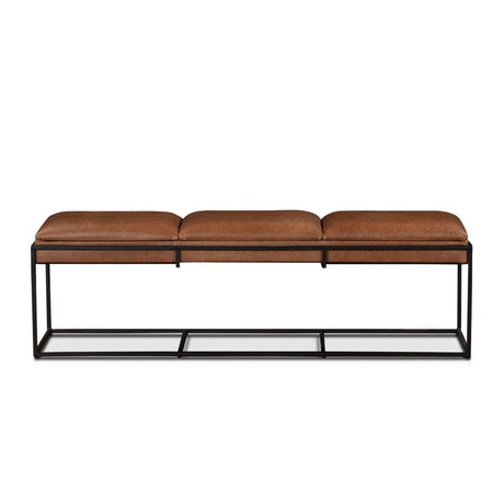 New York 62" Bench in Cognac Leather and Iron from Home Trends & Design - Luna Furniture