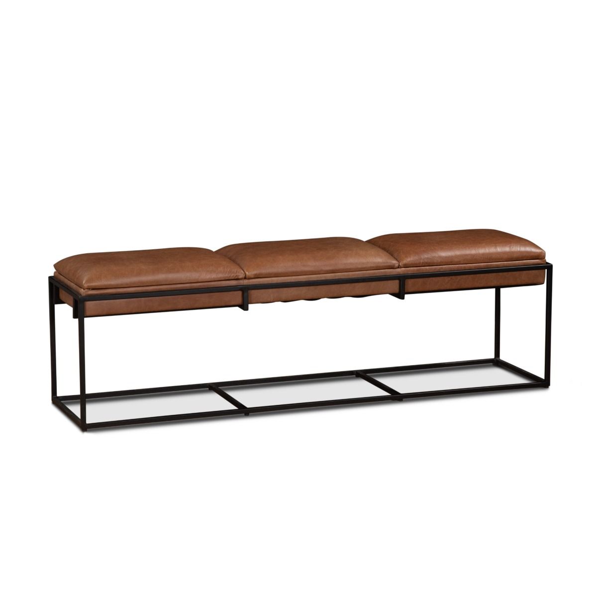 New York 62" Bench in Cognac Leather and Iron from Home Trends & Design - Luna Furniture