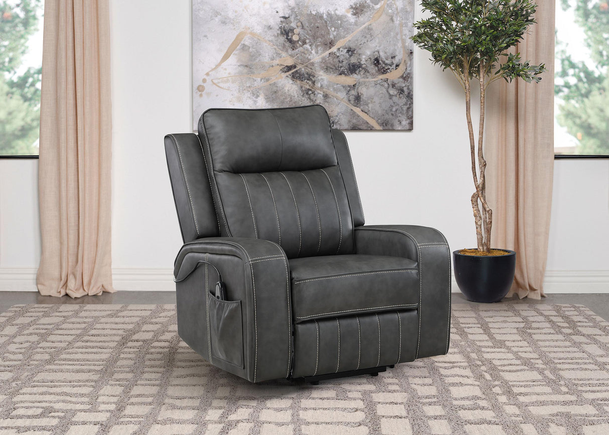 Foley Gray Upholstered Power Lift Recliner Chair from Coaster - Luna Furniture