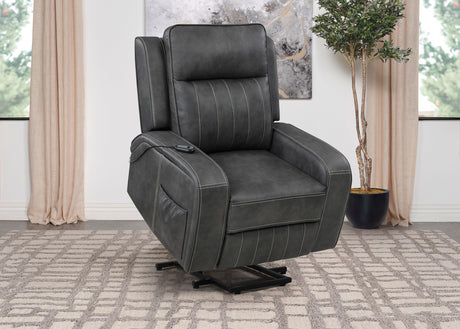 Foley Gray Upholstered Power Lift Recliner Chair from Coaster - Luna Furniture