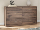 Fortlorn Walnut Brown King Panel Bed, Dresser and Nightstand from Ashley - Luna Furniture