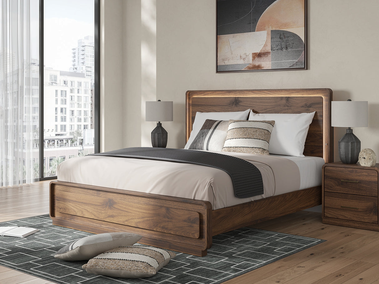 Fortlorn Walnut Brown King Panel Bed, Dresser and Nightstand from Ashley - Luna Furniture