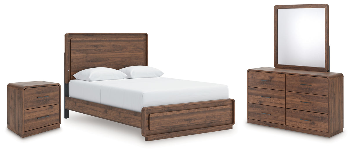 Fortlorn Walnut Brown Queen Panel Bed, Dresser, Mirror and Nightstand from Ashley - Luna Furniture