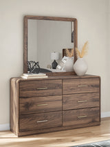 Fortlorn Walnut Brown Queen Panel Bed, Dresser, Mirror and Nightstand from Ashley - Luna Furniture