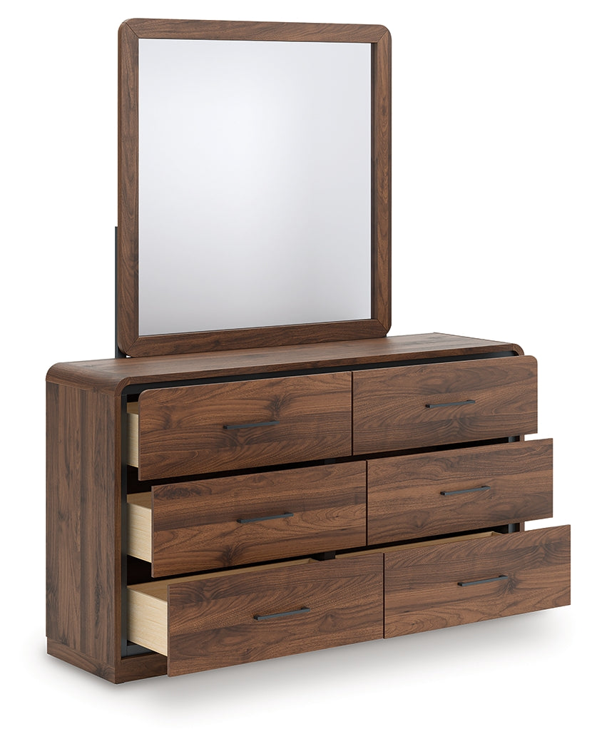 Fortlorn Walnut Brown Queen Panel Bed, Dresser, Mirror and Nightstand from Ashley - Luna Furniture