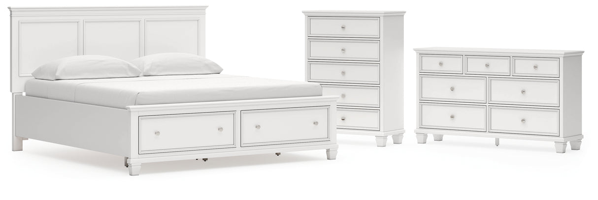 Fortman California King Panel Storage Bed with Dresser and Chest in White from Ashley - Luna Furniture