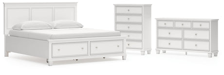 Fortman California King Panel Storage Bed with Dresser and Chest in White from Ashley - Luna Furniture