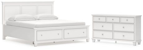 Fortman California King Panel Storage Bed with Dresser in White from Ashley - Luna Furniture