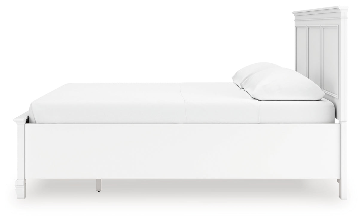 Fortman California King Panel Storage Bed with Mirrored Dresser and Nightstand in White from Ashley - Luna Furniture