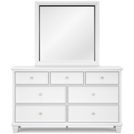 Fortman California King Panel Storage Bed with Mirrored Dresser in White from Ashley - Luna Furniture