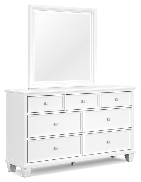 Fortman Full Panel Bed with Mirrored Dresser, Chest and 2 Nightstands in White from Ashley - Luna Furniture