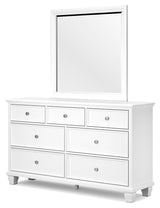 Fortman Full Panel Bed with Mirrored Dresser, Chest and 2 Nightstands in White from Ashley - Luna Furniture