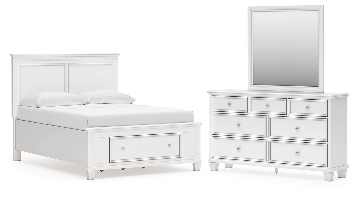 Fortman Full Panel Storage Bed with Mirrored Dresser in White from Ashley - Luna Furniture