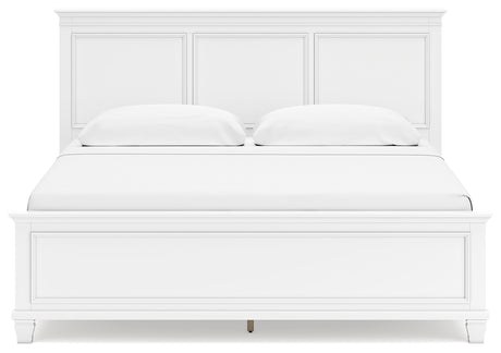 Fortman King Panel Bed with Mirrored Dresser and Chest in White from Ashley - Luna Furniture