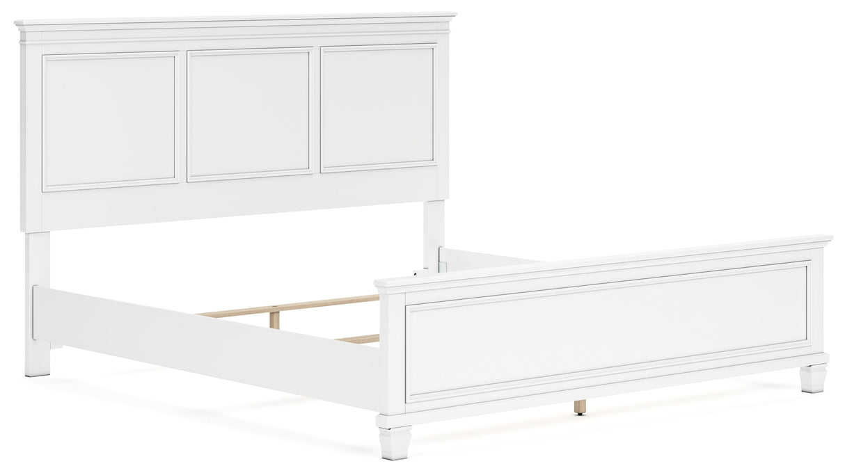 Fortman King Panel Bed with Mirrored Dresser, Chest and 2 Nightstands in White from Ashley - Luna Furniture