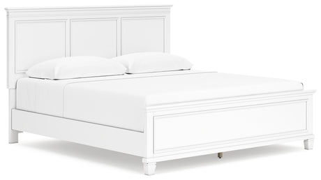 Fortman King Panel Bed with Mirrored Dresser, Chest and 2 Nightstands in White from Ashley - Luna Furniture