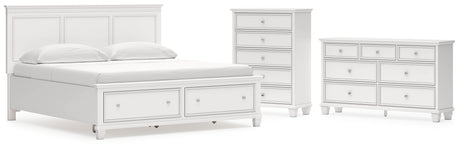 Fortman King Panel Storage Bed with Dresser and Chest in White from Ashley - Luna Furniture