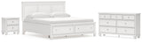 Fortman King Panel Storage Bed with Dresser and Nightstand in White from Ashley - Luna Furniture