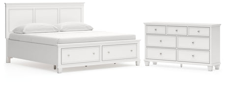 Fortman King Panel Storage Bed with Dresser in White from Ashley - Luna Furniture