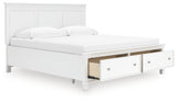 Fortman King Panel Storage Bed with Mirrored Dresser and Nightstand in White from Ashley Furniture - Luna Furniture