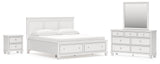 Fortman King Panel Storage Bed with Mirrored Dresser and Nightstand in White from Ashley Furniture - Luna Furniture