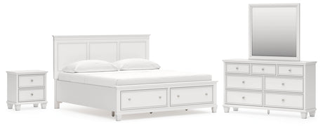 Fortman King Panel Storage Bed with Mirrored Dresser and Nightstand in White from Ashley - Luna Furniture