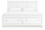 Fortman King Panel Storage Bed with Mirrored Dresser in White from Ashley - Luna Furniture