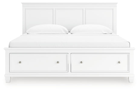 Fortman King Panel Storage Bed with Mirrored Dresser in White from Ashley - Luna Furniture