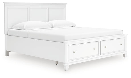 Fortman King Panel Storage Bed with Mirrored Dresser in White from Ashley - Luna Furniture