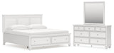 Fortman King Panel Storage Bed with Mirrored Dresser in White from Ashley - Luna Furniture