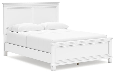 Fortman Queen Panel Bed with Mirrored Dresser and Chest in White from Ashley - Luna Furniture