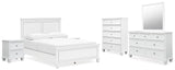 Fortman Queen Panel Bed with Mirrored Dresser, Chest and 2 Nightstands in White from Ashley - Luna Furniture